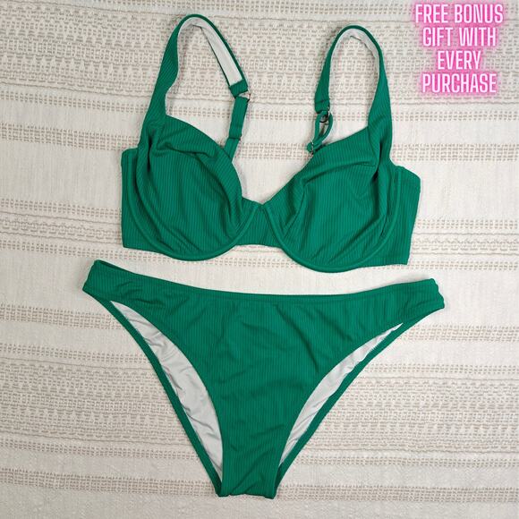 Shade & Shore Green 2-Piece Bikini Swimsuit Size XL/38DD Underwire Top NEW - Picture 1 of 5